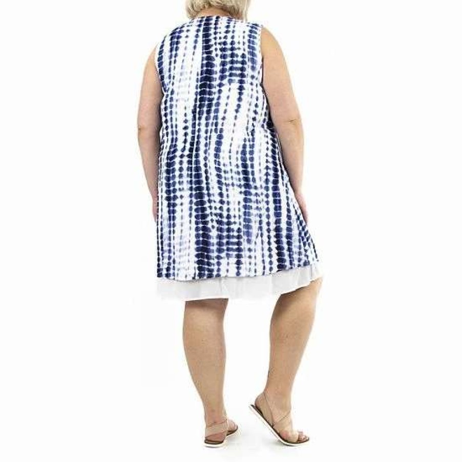 Womens * | Plus Size Nina Leonard Keyhole Dress Navy Multi