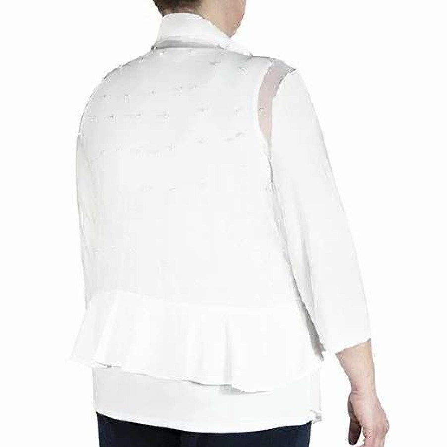 Womens * | Plus Size Nina Leonard Simulated Pearl Back Bolero Cardigan