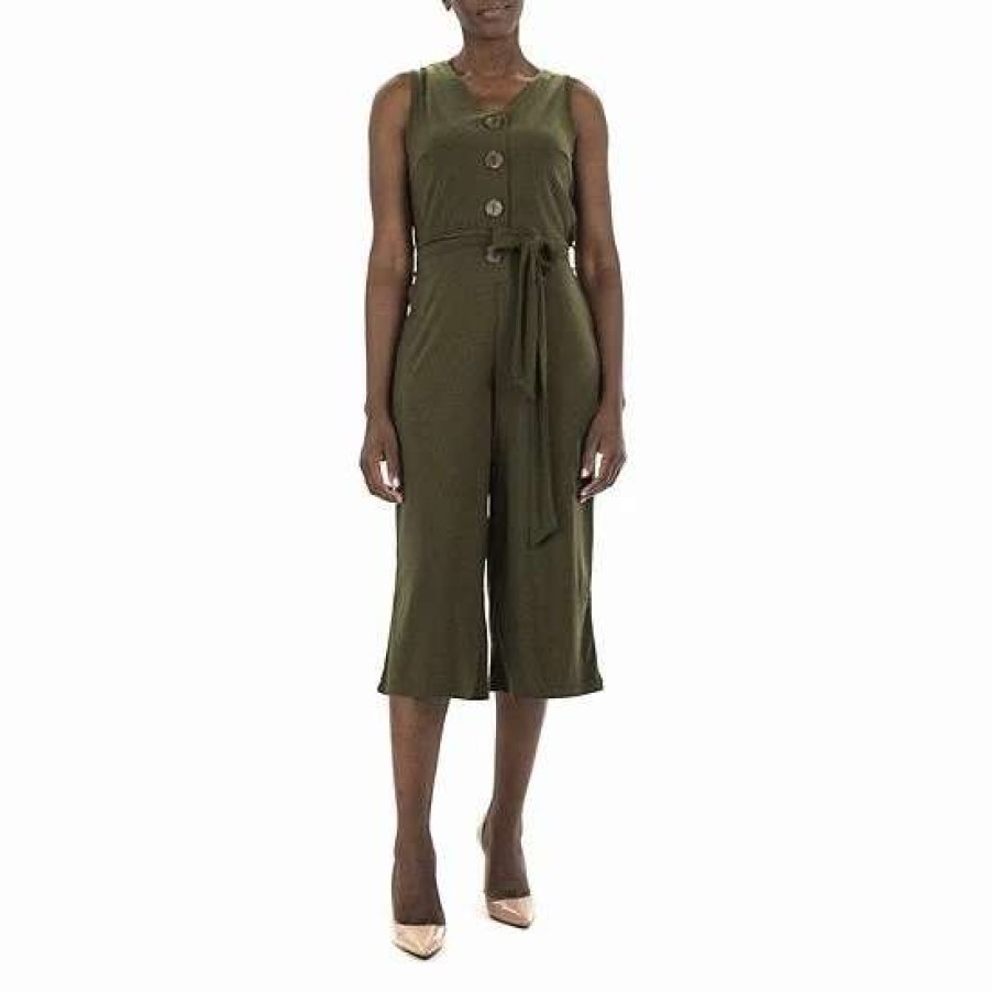 Womens * | Women'S Nina Leonard Culotte Jumpsuit Dark Olive