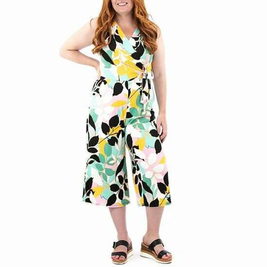 Womens * | Women'S Nina Leonard Print Surplice Wide-Leg Jumpsuit