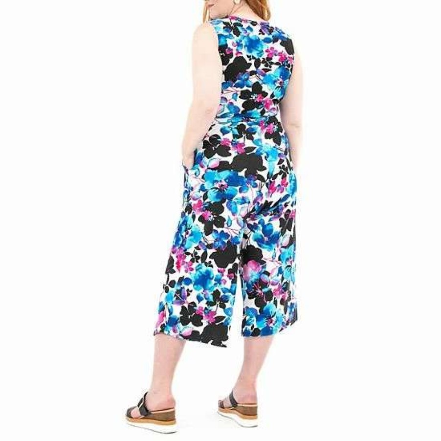 Womens * | Women'S Nina Leonard Print Surplice Wide-Leg Jumpsuit