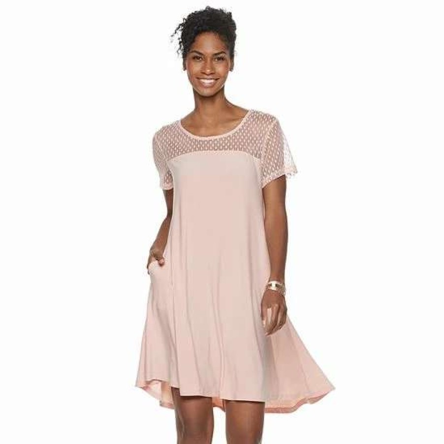 Womens * | Women'S Nina Leonard Sheer Dot Mesh Swing Dress