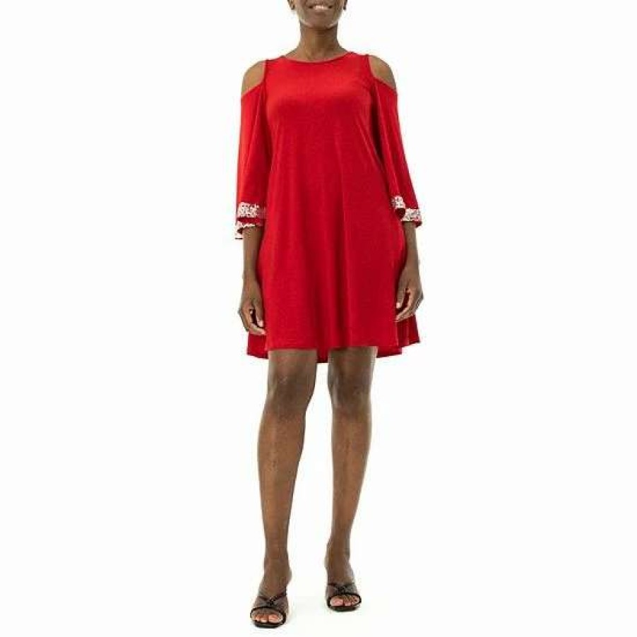 Womens * | Women'S Nina Leonard Sequin Cold-Shoulder Dress