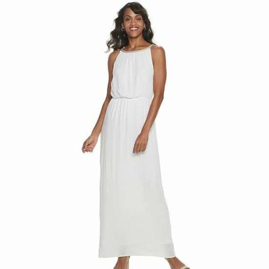 Womens * | Women'S Nina Leonard Rope-Braid Halter-Neck Maxi Dress